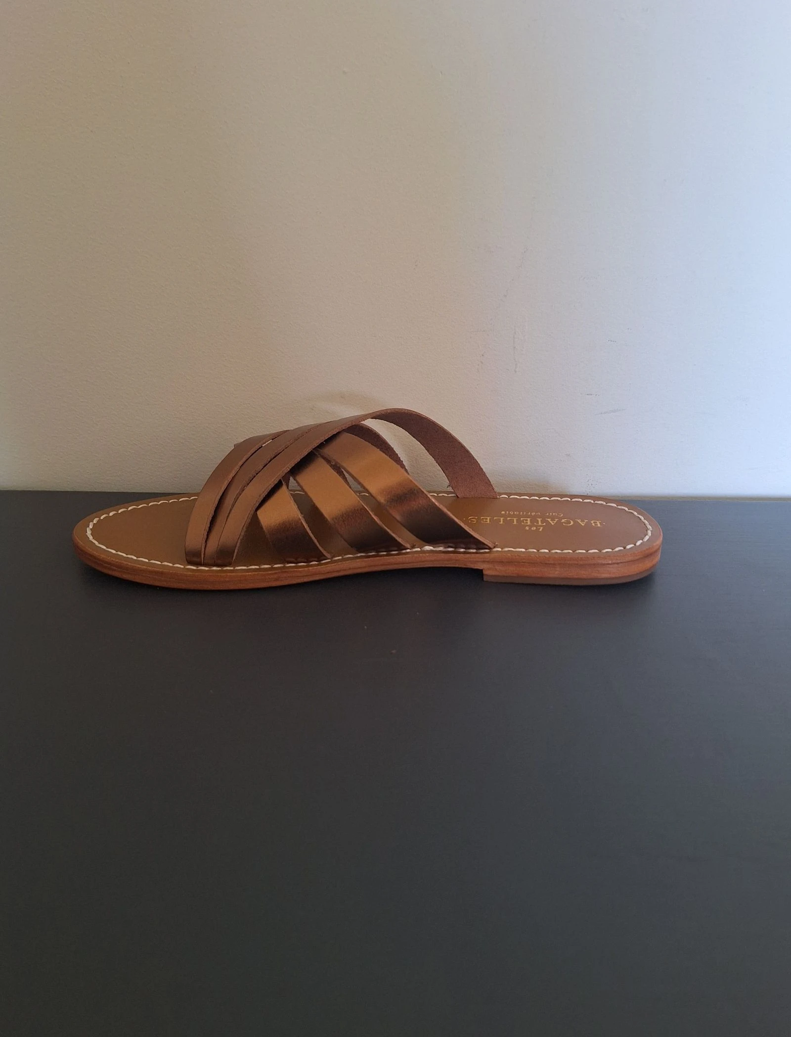 Les Bagatelles sandálias / chinelas de couro bronze / marrom tamanho 39 – photo 3